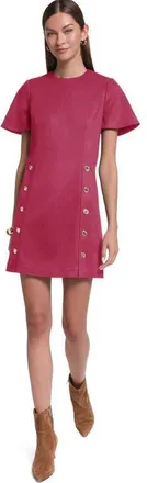 Halston Heritage Short Sleeve Suede Shift Dress in Berry Pink at Nordstrom, Size 14