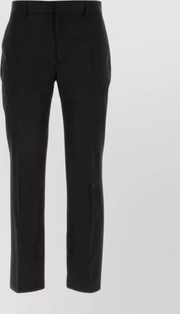 Off-white streamlined wool trousers with central pleat