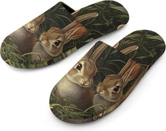 Generic Rabbits in The Grass Warm Mens Slippers Slip On Soft Fleece House Shoes Winter Indoor Outdoor