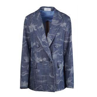 Maliparmi Blazers, female, Blue, Size: L Giacca doppiopetto Floral Den