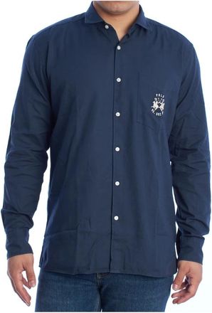 La Martina Klassiek overhemd met lange mouwen - Heren - Casual Overhemden - Blauw - 4XL - Katoen - Overhemden