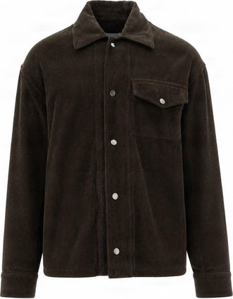 Paolo Pecora Brown Corduroy Shirt Jacket With Button Closure And Chest Pocket