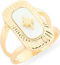 Nordstrom Rack Starburst Mother-of-Pearl Inlay Cocktail Ring in White- Gold at Nordstrom Rack, Size 7