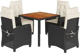 vidaXL Set De Muebles Jard&iacute;n 5 Pzas Con Cojines Rat&aacute;n Sint&eacute;tico Negro Vidaxl