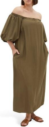 City Chic Layla Off the Shoulder Puff Sleeve Maxi Dress in Khaki at Nordstrom Rack, Size Xl/22W