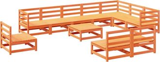 vidaXL Juego De Sof&aacute;s De Jard&iacute;n 11 Pzas Madera Maciza Pino Marr&oacute;n Cera Vidaxl