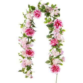 Glitzhome 6ft Dahlia or Hydrangea Peony & Cherry Artificial Garland in Pink at Nordstrom, Size Medium