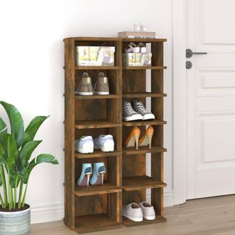 Berkfield Home Shoe Racks 2 pcs Smoked Oak 27.5x27x102 cm Engineered Wood in Brown