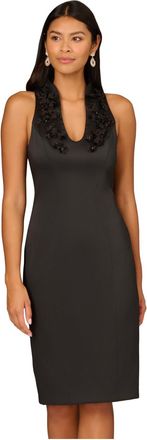 Adrianna Papell Womens Stretch Mikado Midi Dress - Black - Size 6 UK