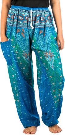 Lofbaz Womens Peacock 1 Drawstring Harem Boho Pants Light Blue 3XL