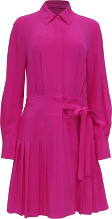 Jason Wu Pleated Long Sleeve Shirt Dress in Pink Silk