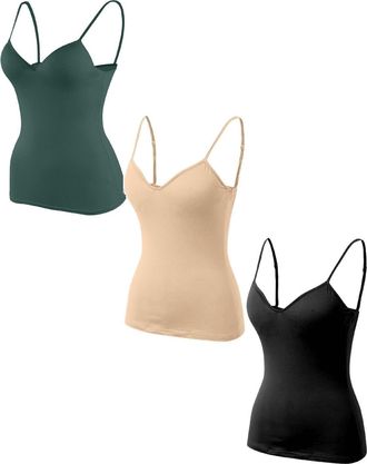 Generic 3Pcs Vest Top with Built in Bra UK for Women Basic Camisole Adjustable Spaghetti Strap Tank Tops Basic Layer Undershirts Sleeveless Cami Wirefree Supp
