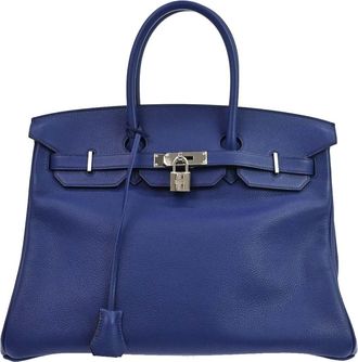 Herm&egrave;s Birkin Blue Togo With Palladium Hardware Blue Leather Handbag (Pre-Owned)