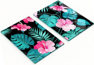 OEM Pannelli Decorativi Multifunzionali In Vetro Con Fiori Tropicali, 2x40x52 Cm