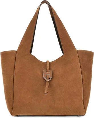Hogan Light Brown Suede Tote Handbag