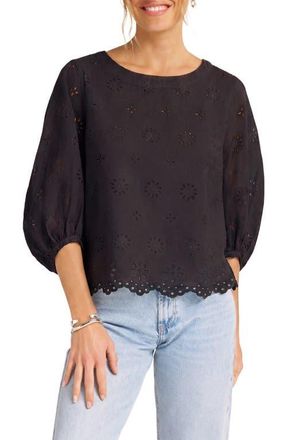 Matty M Kashira Eyelet Puff Sleeve Top in Black at Nordstrom, Size X-Large