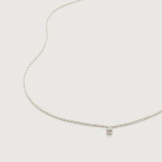 Monica Vinader Sterling Silver Fiji Tiny Button Single Diamond Necklace Adjustable 43cm/17 Diamond