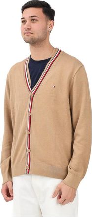 Tommy Hilfiger Gebreid vest met streepdetails - Heren - Vesten - Bruin - L - Katoen - Truien & Vesten