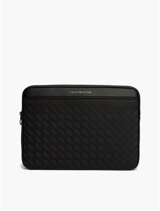 Tommy Hilfiger Mens Embossed Flag Logo Laptop Pouch - Black