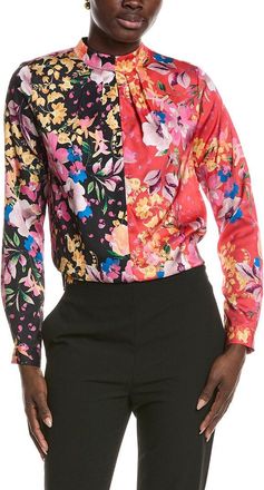 T Tahari Mock Neck Pleated Blouse