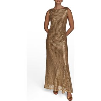 DKNY Sleeveless Sequin Gown in Gold at Nordstrom, Size 16