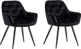 Ainpecca 2PCS Dining Chairs Velvet Padded Seat Metal Legs Kitchen Chair Home Office (Black,2PCS)