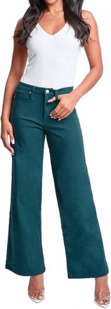 YMI Aarhus Hyper Stretch High Waisted Wide Leg Jeans In Teal Blue