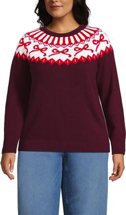 Lands End Drifter Jacquard Raglan Crew Neck Sweater in Burgundy Bow Fairisle at Nordstrom, Size 1X