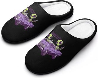 Generic Aliens in Vehicle Trip Mens Slippers Slip On Comfortable Fleece Cotton House Shoes Winter