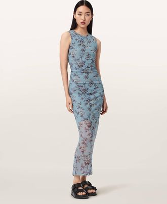 AllSaints Polyester Katarina Bodycon Printed Mesh Dress, Size: UK 14/US 10