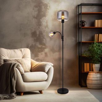Globo Lighting Globo Lighting - Lampada da terra in vetro fum&eacute; Lampada da terra Lampada da soggiorno Lampada da lettura Flexo, vetro metallico nero, luce