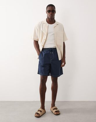 Farah Swinton - Pantaloncini blu navy con cuciture a contrasto e coulisse