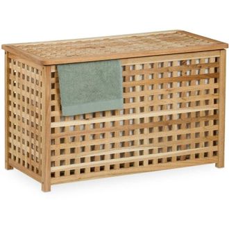 Relaxdays Relaxdays Laundry Chest, Removable Inner Bag, 90 L, HWD 47x78x48 cm, Washing Bin, Hamper with Lid, Walnut Wood, Natural