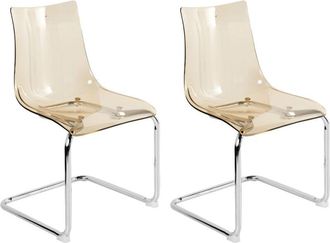 Beliani Conjunto De 2 Sillas De Comedor Moderno Asiento Cantilever De Pl&aacute;stico Naranja Transparente Marshall