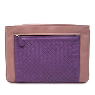 Bottega Veneta Pre-owned Womens Bicolor Nappa Intrecciato Wristlet Clutch - Rose Gold Leather - One Size