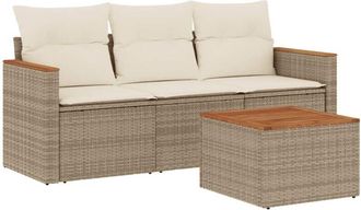 vidaXL Juego De Sof&aacute;s Jard&iacute;n Con Cojines 4 Pzas Rat&aacute;n Sint&eacute;tico Beige Vidaxl