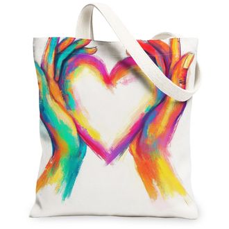 Generic Artistic Colorful Hands Canvas Tote Bags, Reusable Grocery Bags, Summer Vibrant Design Lightweight Washable Shoulder Strap Canvas for Travel Beach Pic