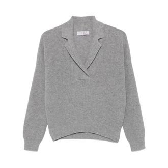 D.exterior V-hals Kasjmier Trui met Ingesneden Revers - Dames - Truien - Grijs - Maat: L Kasjmier