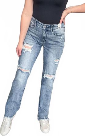 Judy Blue Sandra Destroyed Mid Rise Straight Leg Jeans In Blue