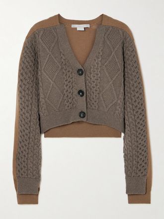 Stella McCartney Cardigan Cropped In Lana A Trecce E Pannelli - Marrone