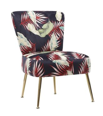 Home Heavenly Butaca con estampado tropical granate y patas metal dorado