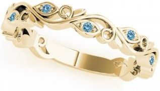 Allurez Blue Topaz Leaf Fashion Ring Wedding Band 14k Yellow Gold (0.05ct)