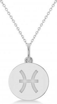 Allurez Pisces Disk Zodiac Pendant Necklace 14k White Gold