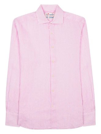 MC2 Saint Barth Pink Subtle Striped Long-Sleeve Linen Shirt