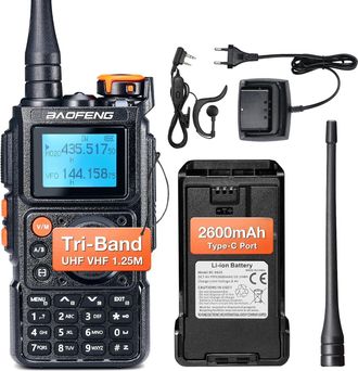 OEM Walkie-talkie Tribanda K6, Radioaficionado De Alta Potencia De 6 W, Multibanda Uhf/vhf/fm/aire, Bater&iacute;a De 2600 Mah, Carga Usb-c, 999 Canales, Copia D