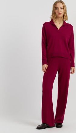 Chinti and Parker Wool Cashmere Blend V Neck Collared Sweater in Cherry at Nordstrom, Size X-Large