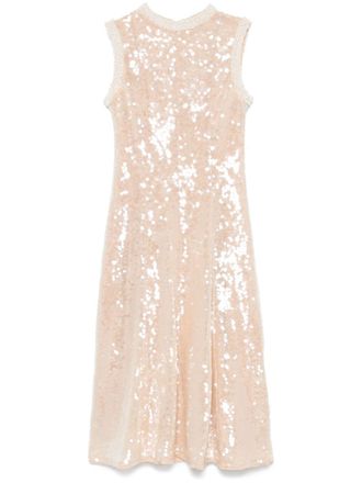 Self Portrait sequin pearl-trim midi dress - women - Polyester/Sequin/Elastane/Polyester - 10 - Neutrals