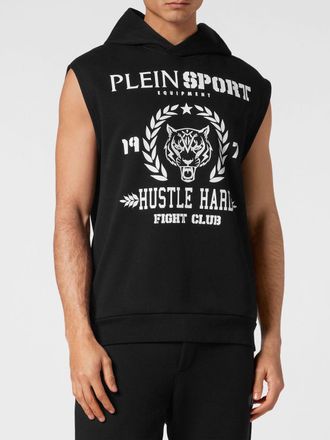 Plein Sport Felpa smanicata in cotone con cappuccio e logo stampato
