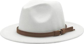 Generic Fedora Hats for Women,Womens Wide Brim Belt Buckle Panama Floppy Flat Top Hat Womens Classic Cowboy Trilby Cap Dress Up Accessories Ladies Retro Fedor