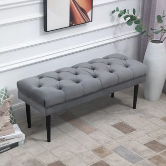 HOMCOM Entryway Bench - Bed End Bench - Button Tufted Window Seat - Upholstered Accent Stool for Living Room - Bedroom - Hallway - Grey Seat - Home Living |